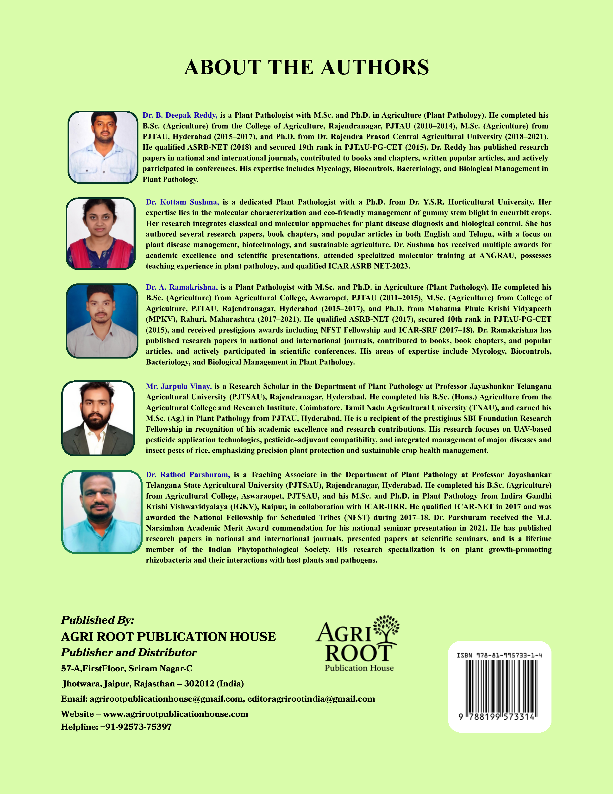 Back cover: A Practical Manual on Diseases of Field & Horticultural Crops & their Management