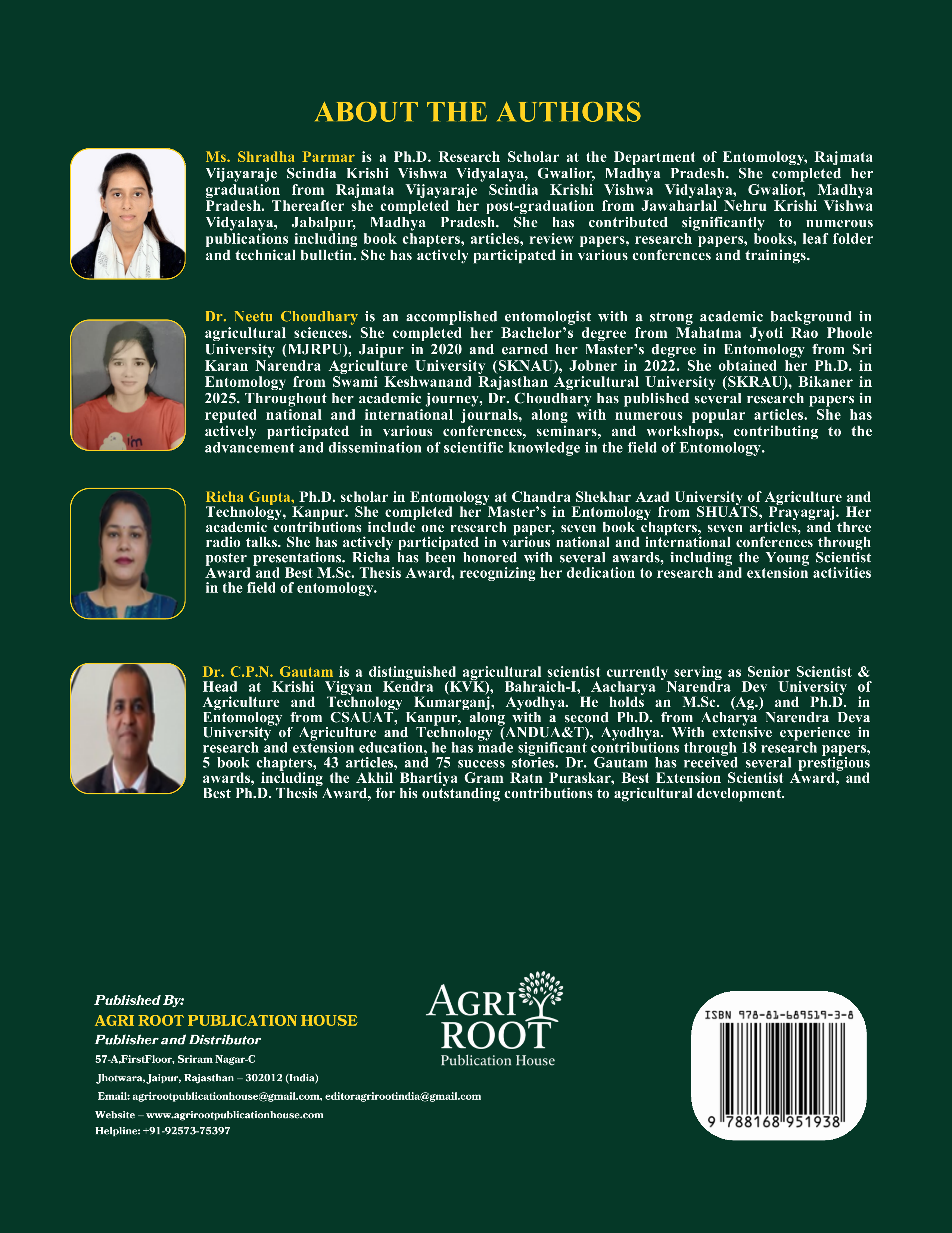 Back cover: A Practical Manual on Fundamentals of Entomology (As Per ICAR 6th Deans' Committee Report)