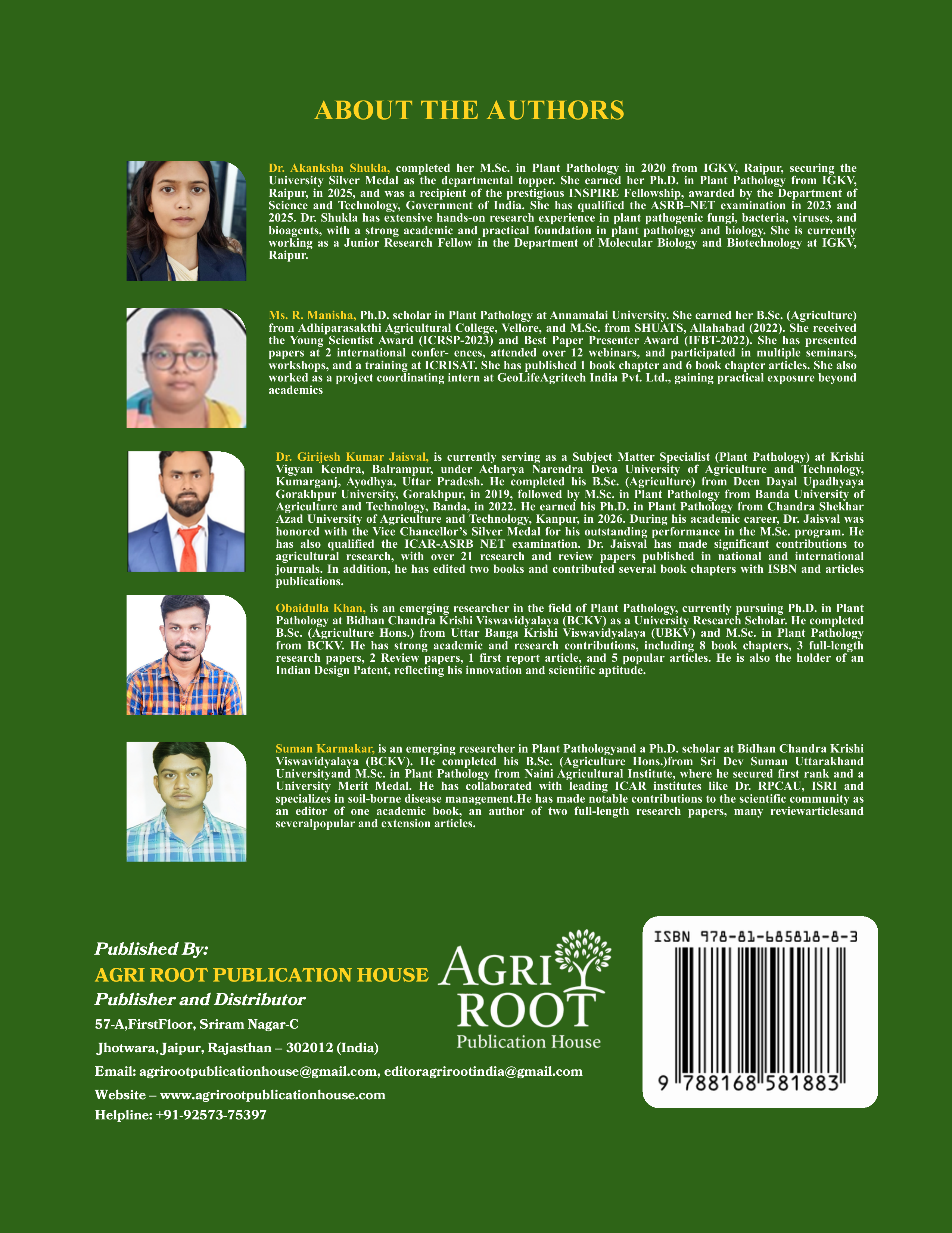 Back cover: A Practical Manual on Fundamentals of Plant Pathology (As Per ICAR 6th Deans' Committee Syllabus)