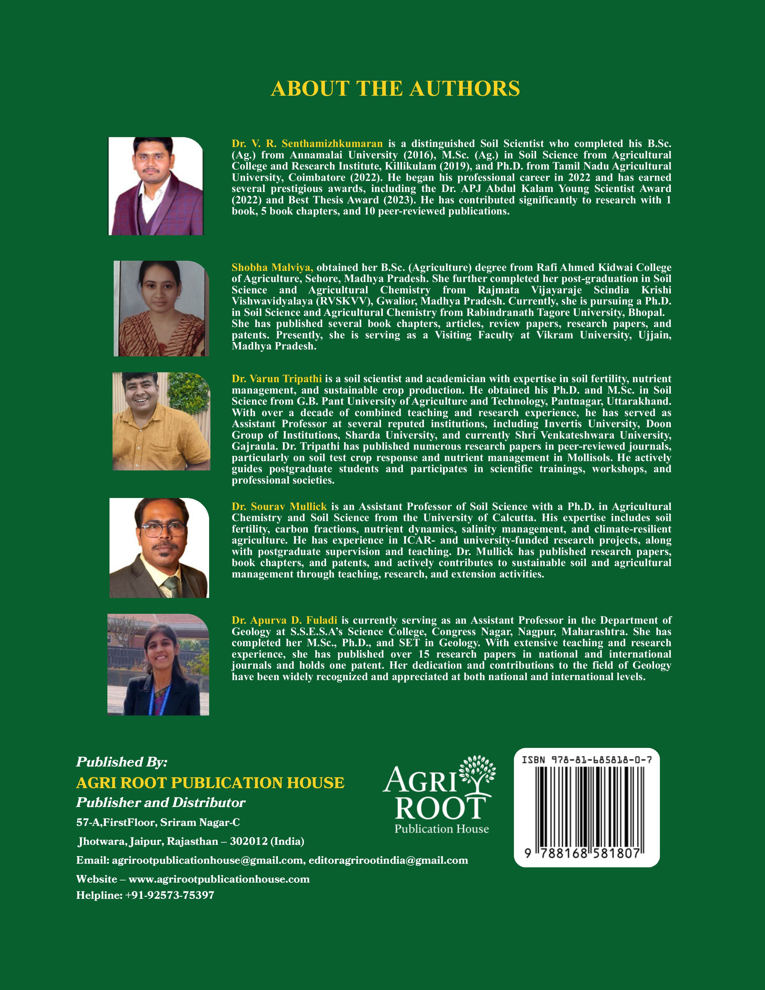 Back cover: A Practical Manual on Fundamentals of Soil Science (As Per ICAR 6th Deans' Committee Report)