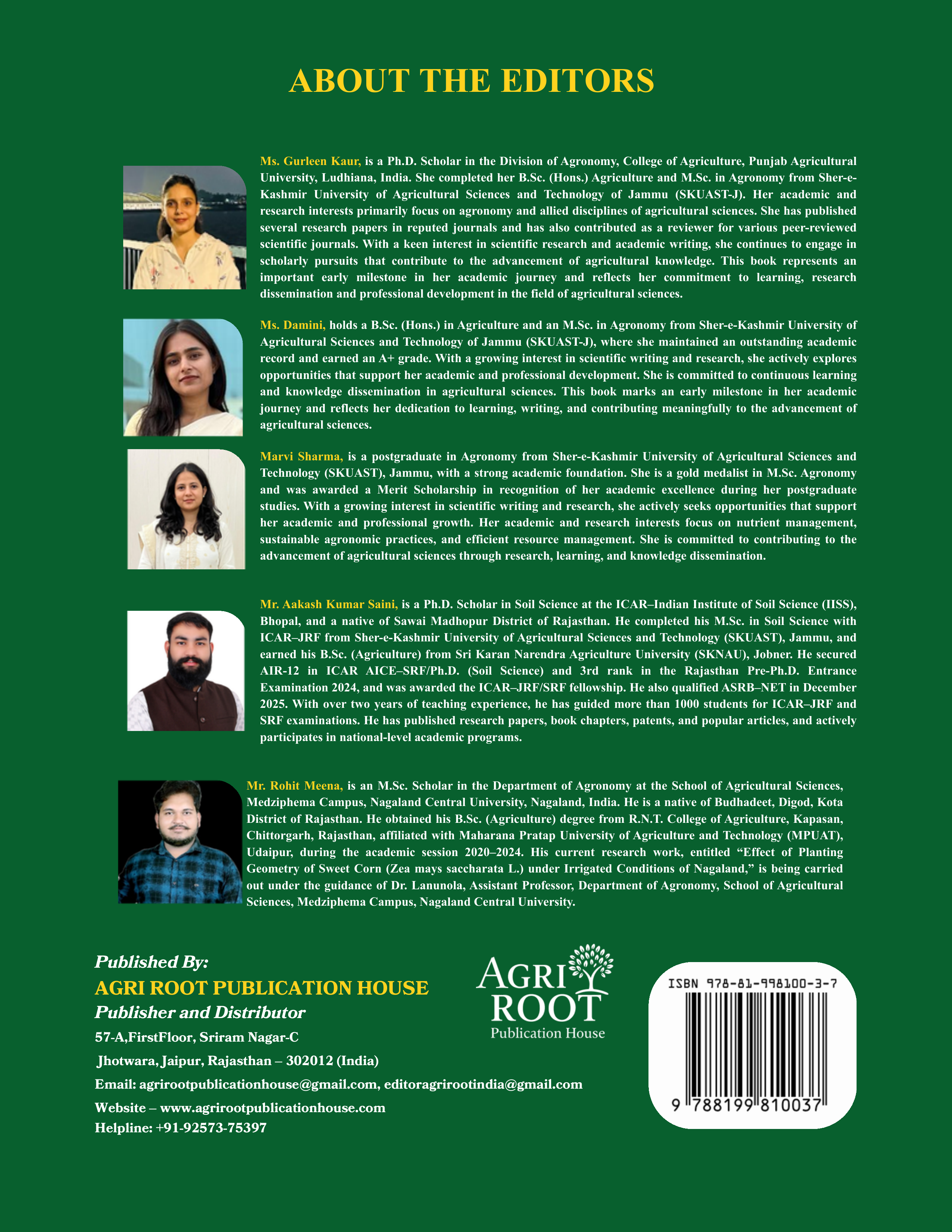Back cover: Frontiers in Agronomy: Emerging Concepts and Field-Level Innovations