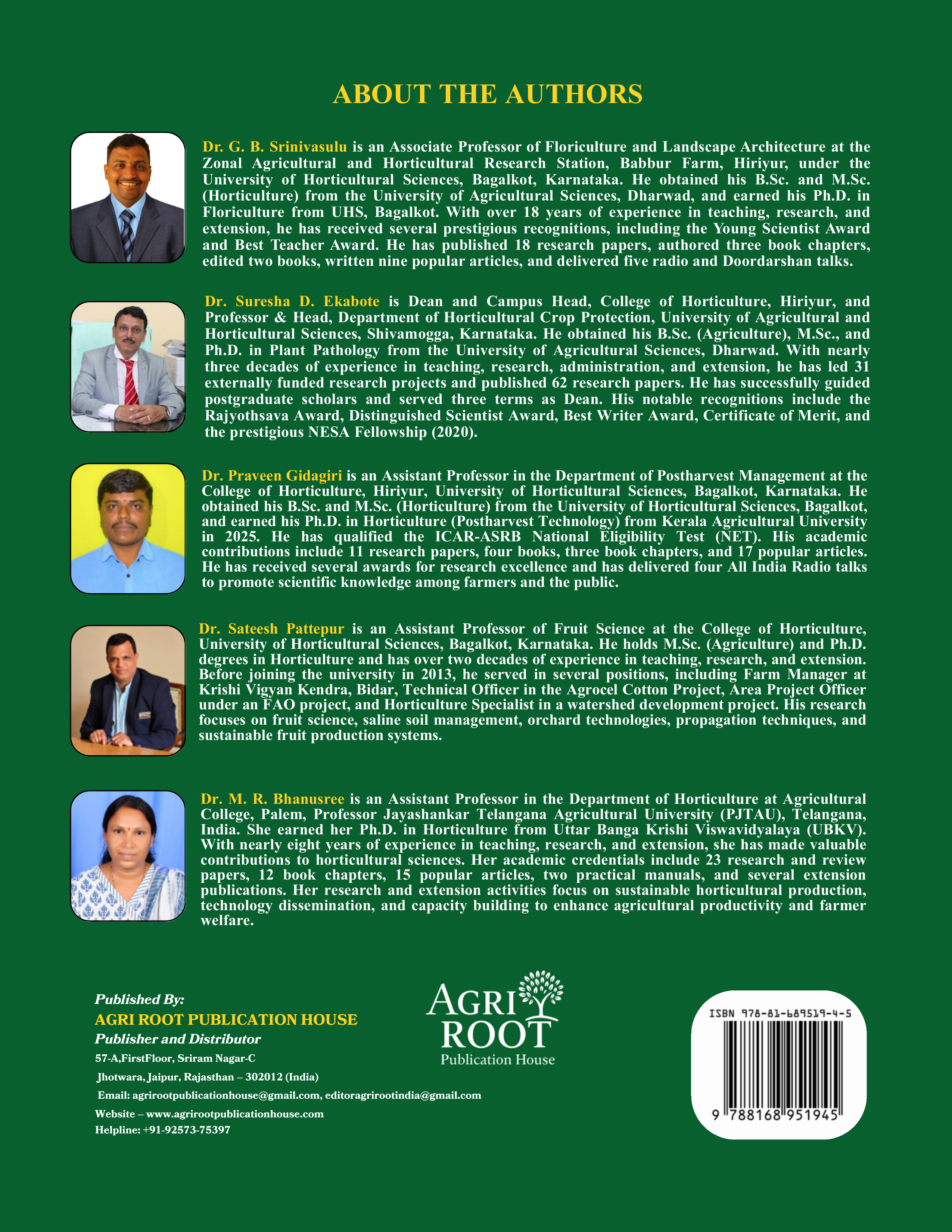 Back cover: Fundamentals of Horticulture (As Per ICAR 6th Deans' Committee Syllabus)