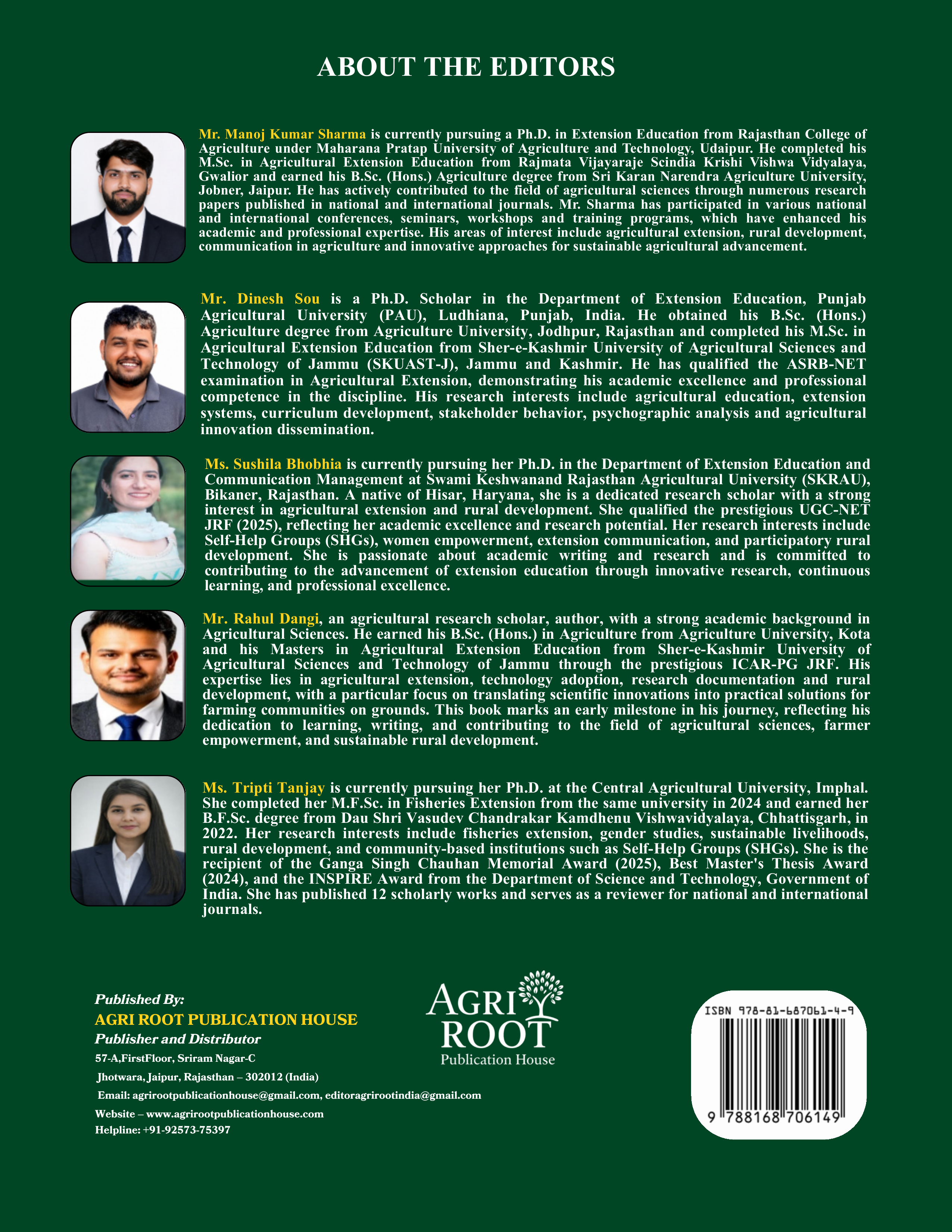 Back cover: Modern Agricultural Extension: Principles, Methods and Applications